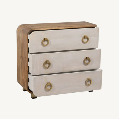 Cómoda en madera de mango natural y blanco