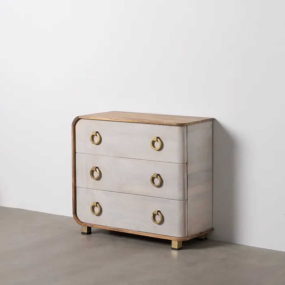 Cómoda en madera de mango natural y blanco