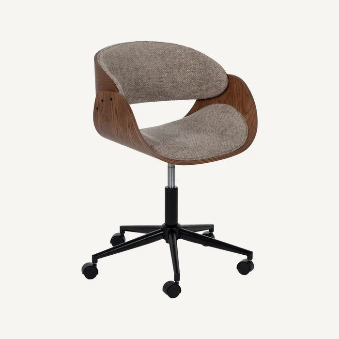 Silla de escritorio de diseño en madera y tejido beige oscuro