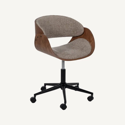 Silla de escritorio de diseño en madera y tejido beige oscuro