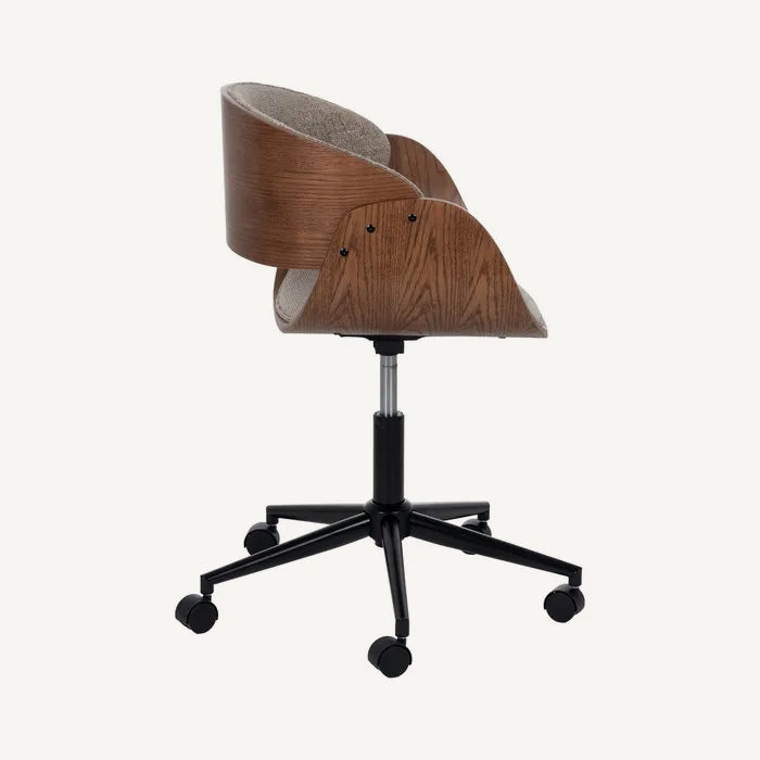 Silla de escritorio de diseño en madera y tejido beige oscuro