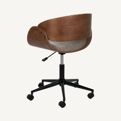 Silla de escritorio de diseño en madera y tejido beige oscuro
