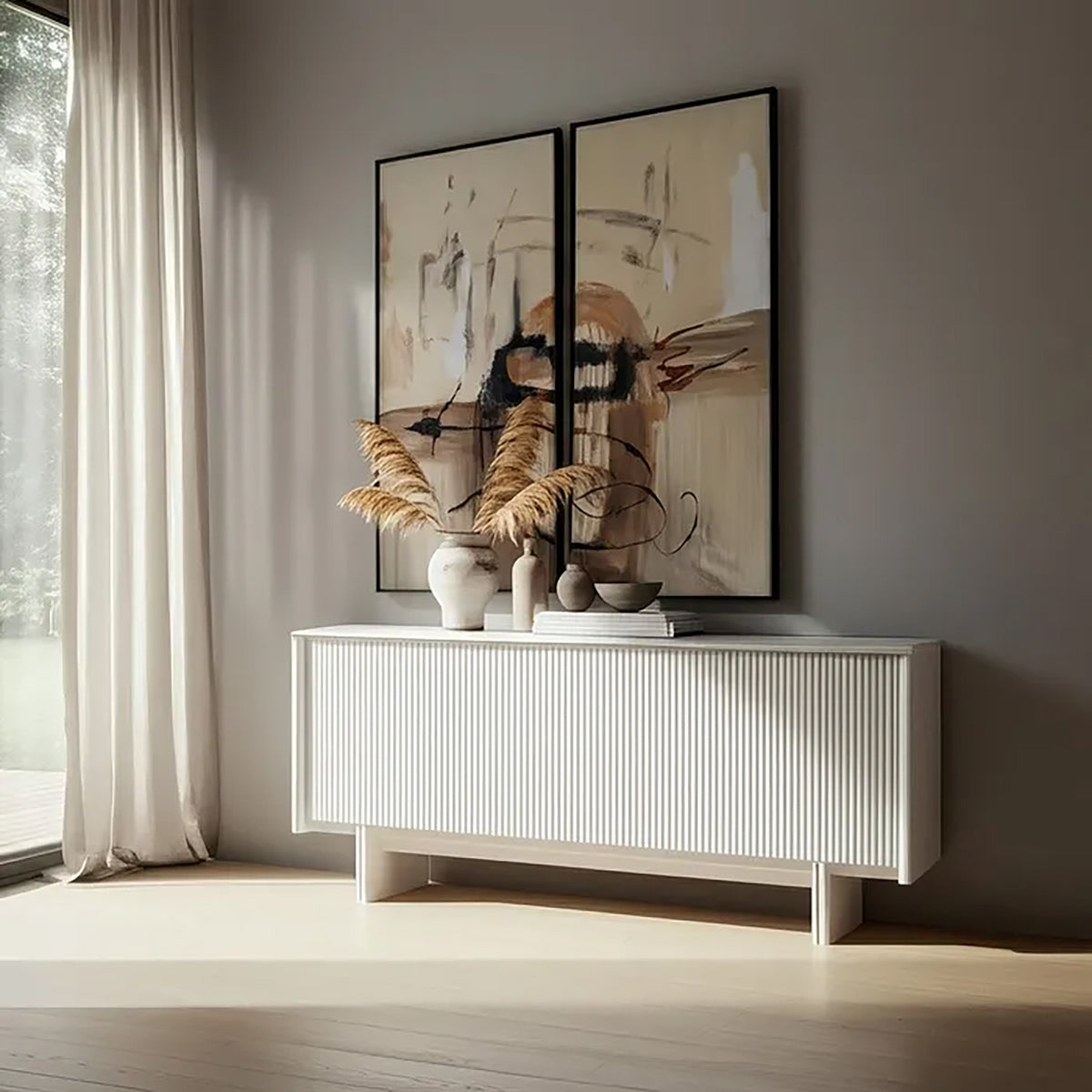 Aparador blanco en madera de mango y mármol