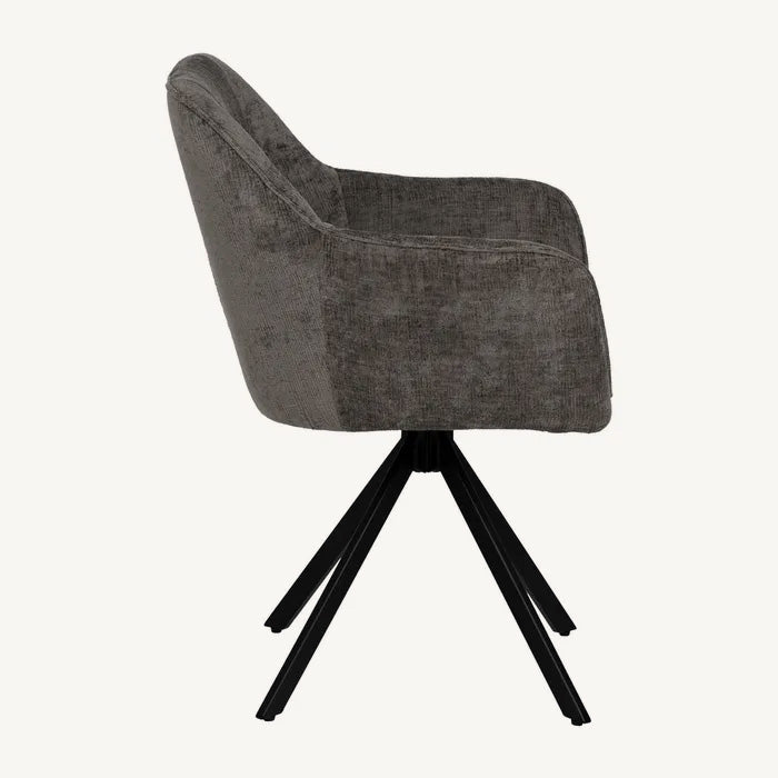 Silla de comedor o oficina en gris oscuro con patas metálicas y diseño actual