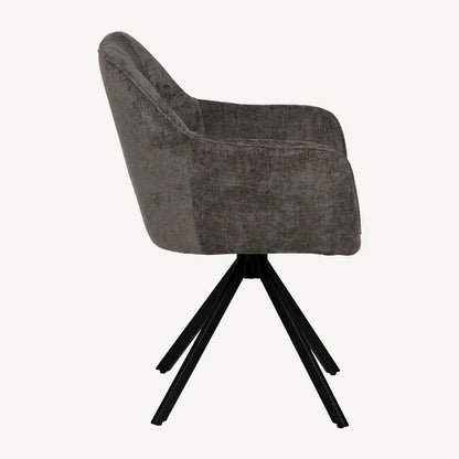 Silla de comedor o oficina en gris oscuro con patas metálicas y diseño actual
