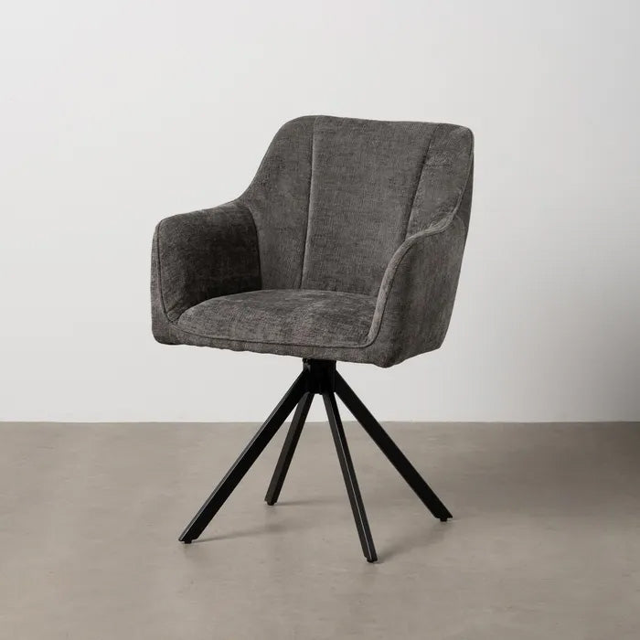 Silla de brazos gris oscuro de diseño contemporáneo con estructura metálica
