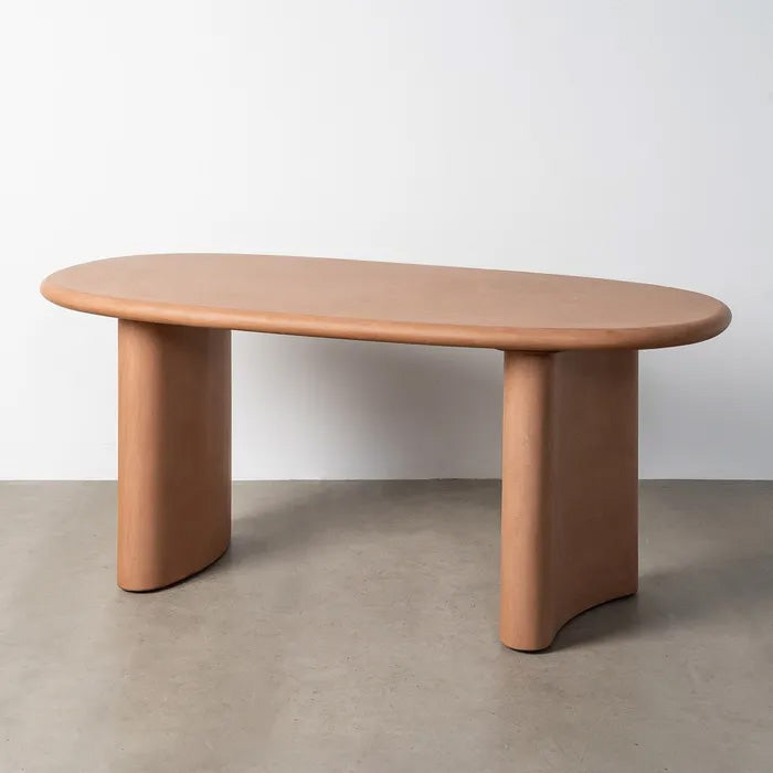 Mesa de comedor ovalada Alaula en microcemento color teja 180x90 