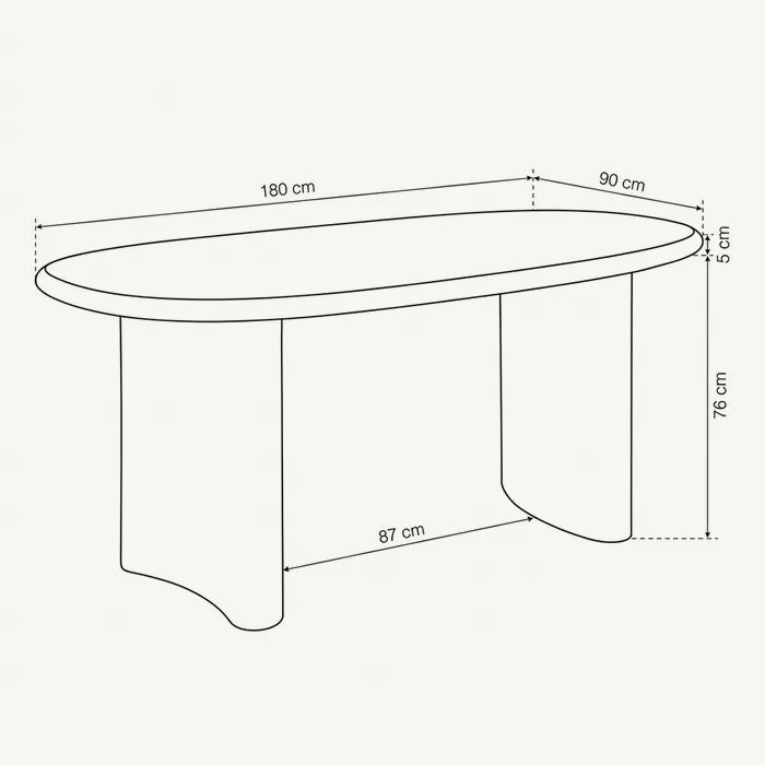 Medidas Mesa contemporánea ovalada de acabado en microcemento para comedor o salón