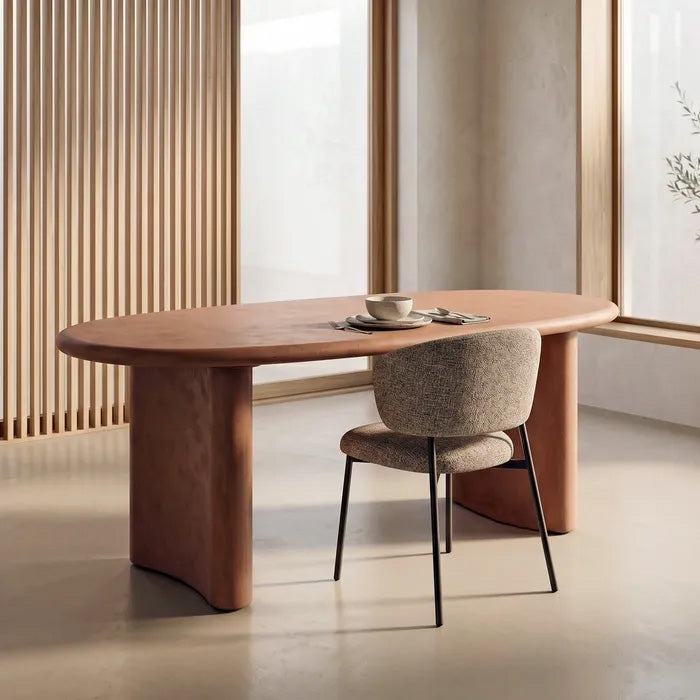 Mesa de comedor ovalada Alaula en microcemento color teja 180x90 