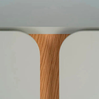 Mueble TV color taupe grisáceo y marrón, fabricado de madera DM y patas en madera de roble.