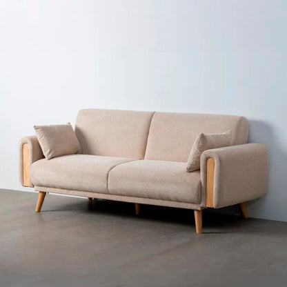 Sofá cama de 2 plazas, en color crema fabricado de madera de eucalipto. Fácil apertura