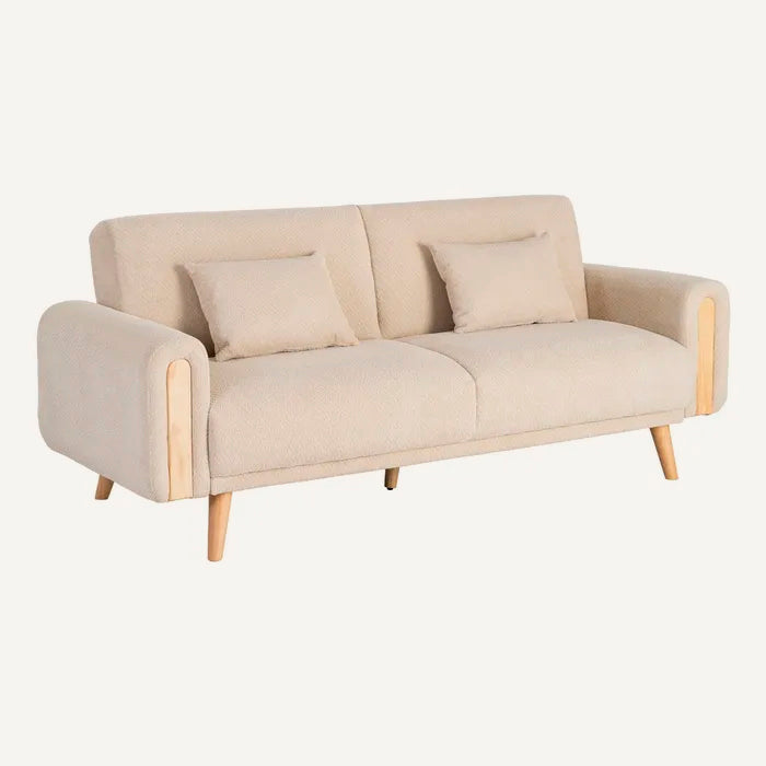 Sofá cama de 3 plazas en crema bouclé con apertura fácil