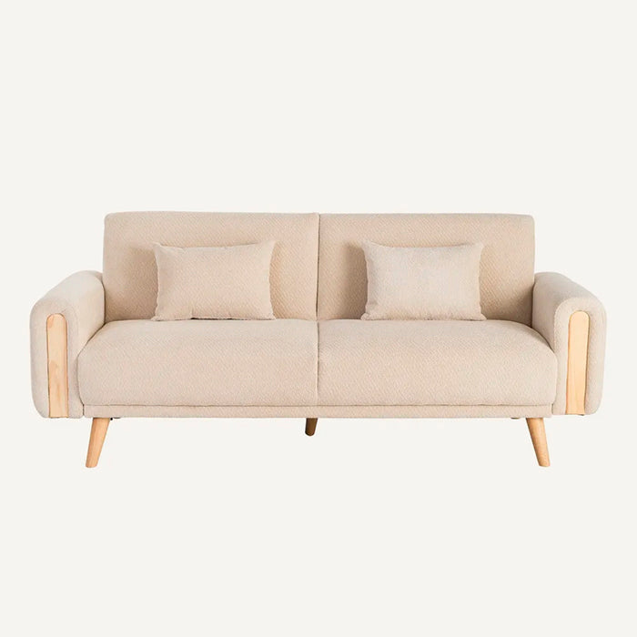 Sofá cama de 3 plazas en crema bouclé con apertura fácil
