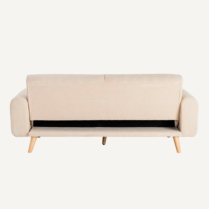 Sofá cama de 3 plazas en crema bouclé con apertura fácil
