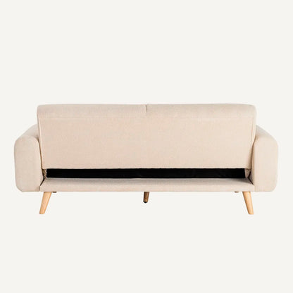 Sofá cama de 3 plazas en crema bouclé con apertura fácil