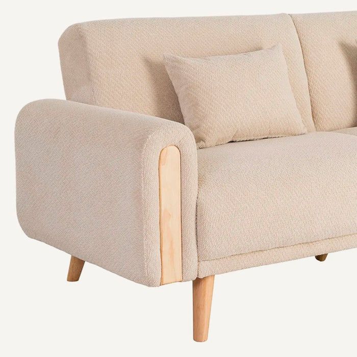 Sofá cama de 2 plazas, en color crema fabricado de madera de eucalipto. Fácil apertura