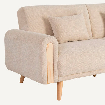 Sofá cama de 2 plazas, en color crema fabricado de madera de eucalipto. Fácil apertura