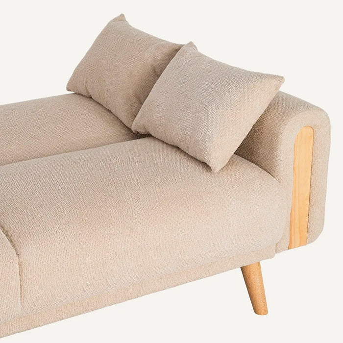 Sofá cama de 3 plazas en crema con apertura fácil