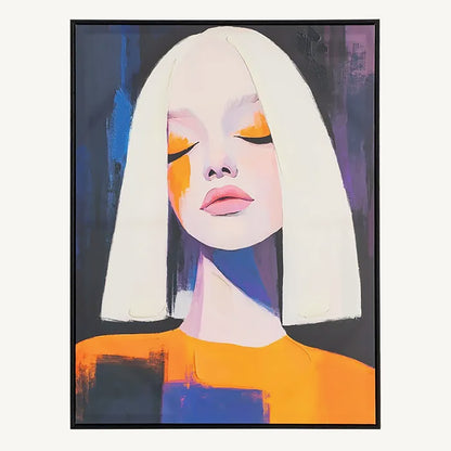 Cuadro impreso de chica con acabado a mano