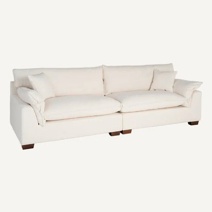Sofá 4 plazas en color crema, de madera y tejido de lino