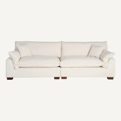Sofá 4 plazas en color crema, de madera y tejido de lino
