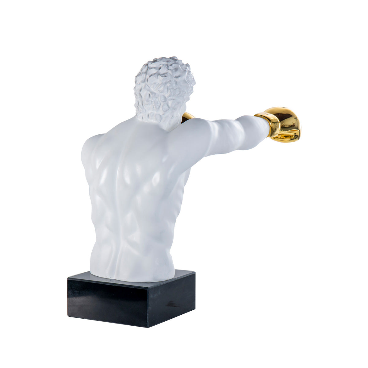 Figura boxeador blanco y dorado, en metal combinado con mármol