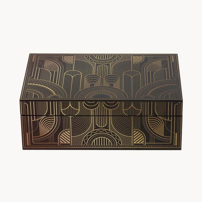 Caja decorativa Gardenia en color negro con dorados. 