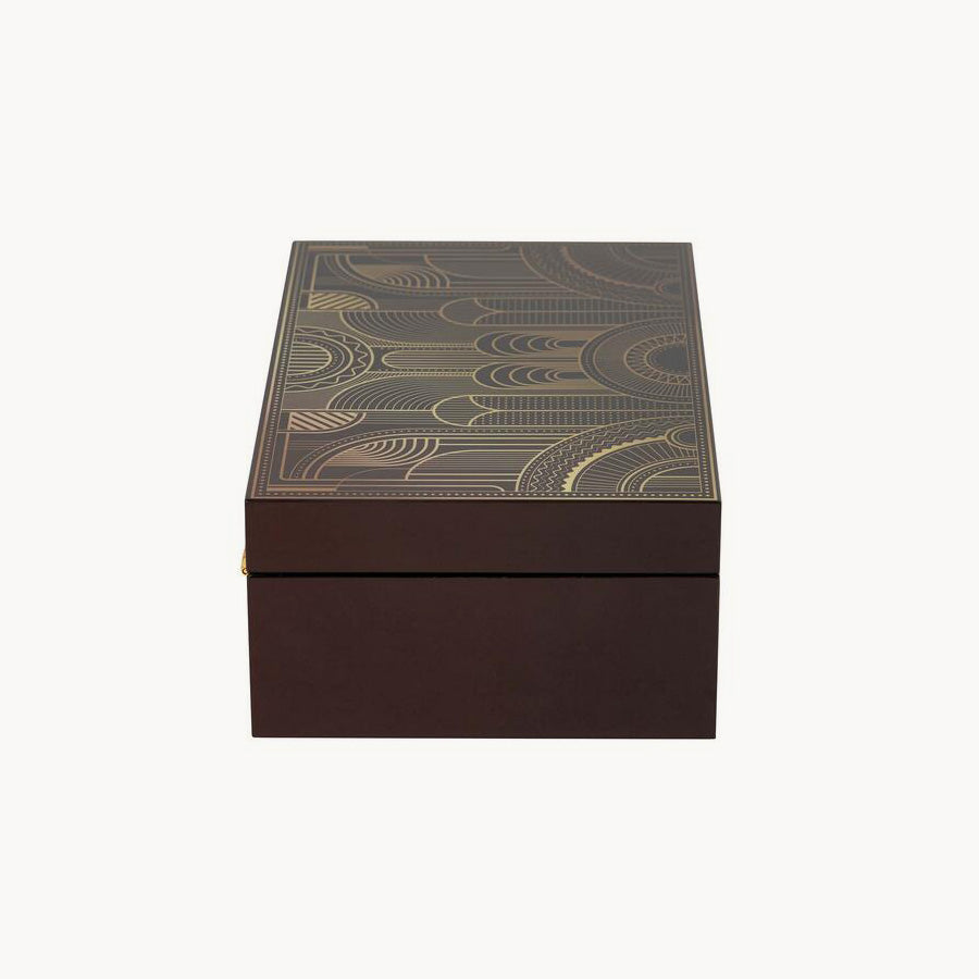 Caja decorativa Gardenia en color negro con dorados. 