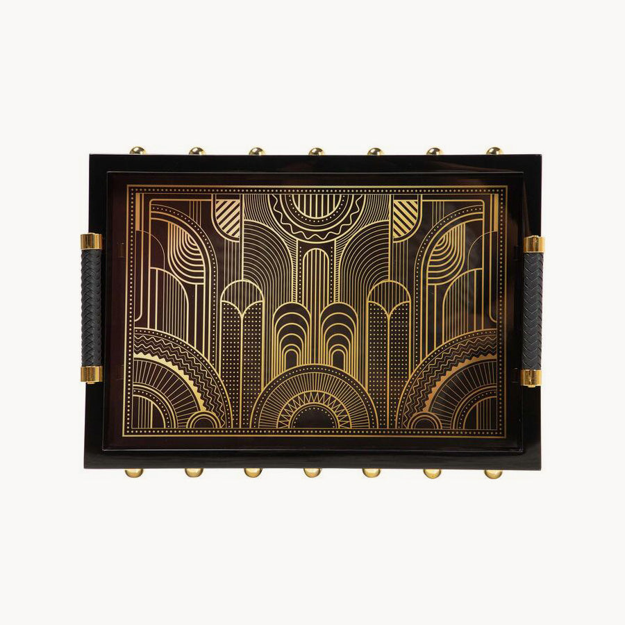 Bandeja decorativa negro y dorado