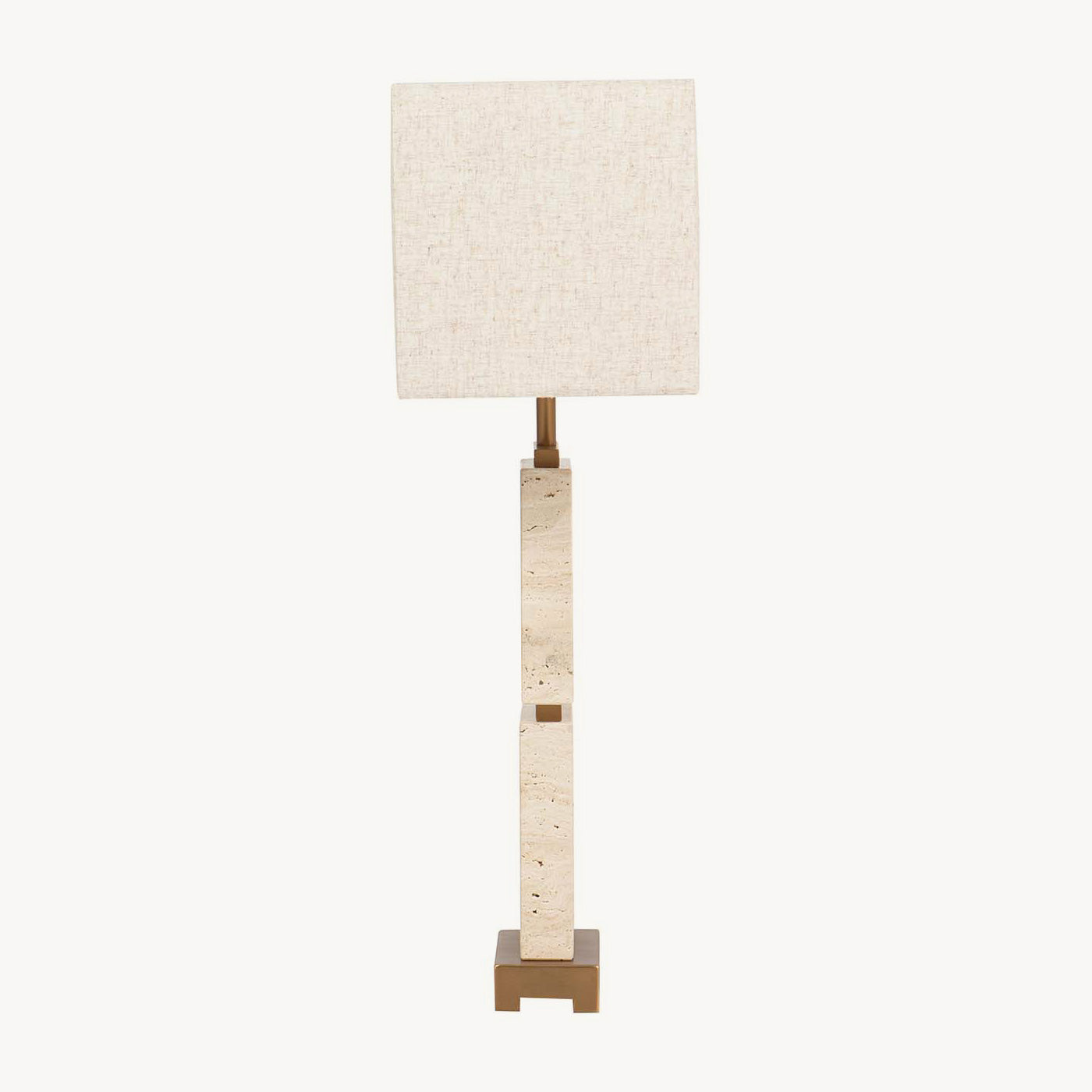 Lámpara de mesa Copper en travertino con pantalla rectangular en lino estilo italiano