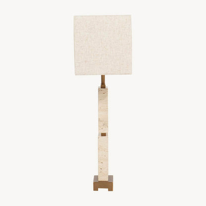 Lámpara de mesa Copper en travertino con pantalla rectangular en lino estilo italiano