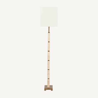 Lámpara de pie de travertino con pantalla rectangular en lino estilo italiano