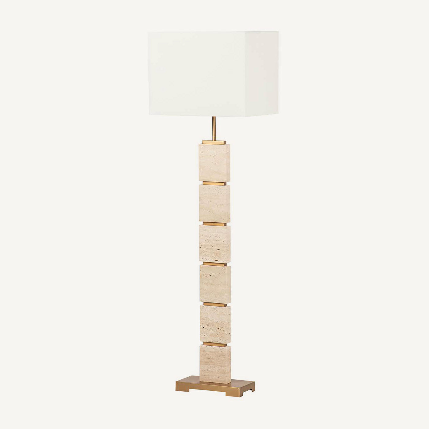 Lámpara de pie en travertino con pantalla rectangular en lino estilo italiano Copper