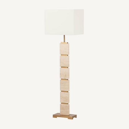 Lámpara de pie en travertino con pantalla rectangular en lino estilo italiano Copper
