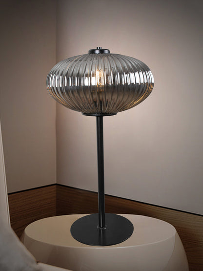 Lámpara de mesa de cristal ahumado y acero negro