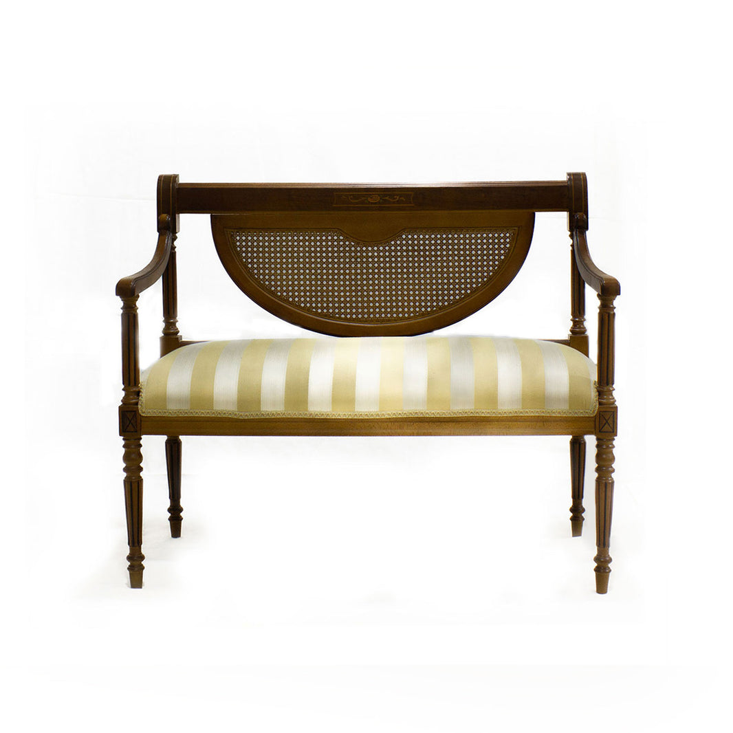 Banco madera de cerezo, tapiado dorado y amarillo