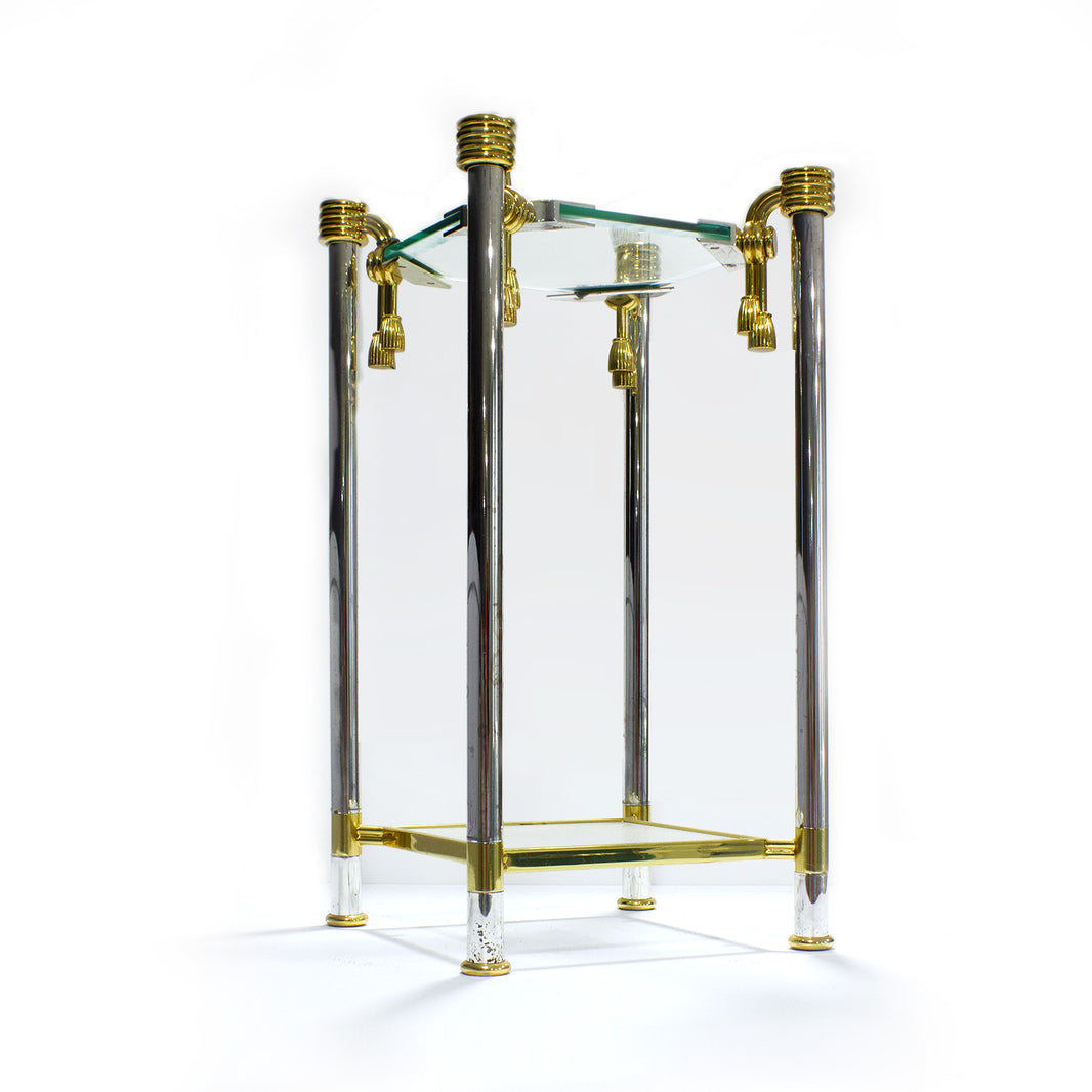 Mesa auxiliar, cristal y acero dorado