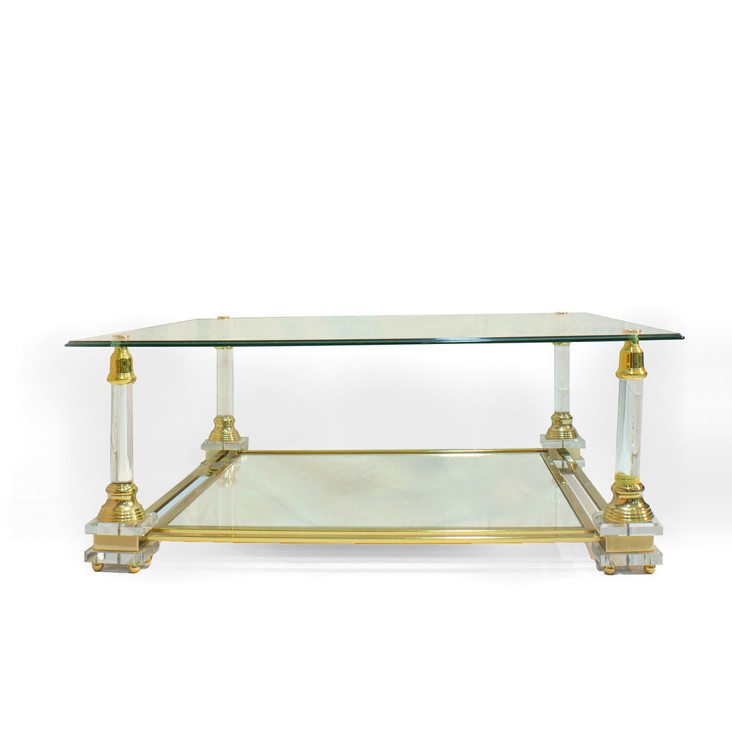 Mesa de centro cuadrada, cristal y acero dorado
