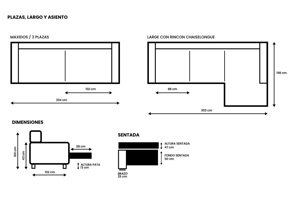 Sofá Nala Rumba Dimensiones