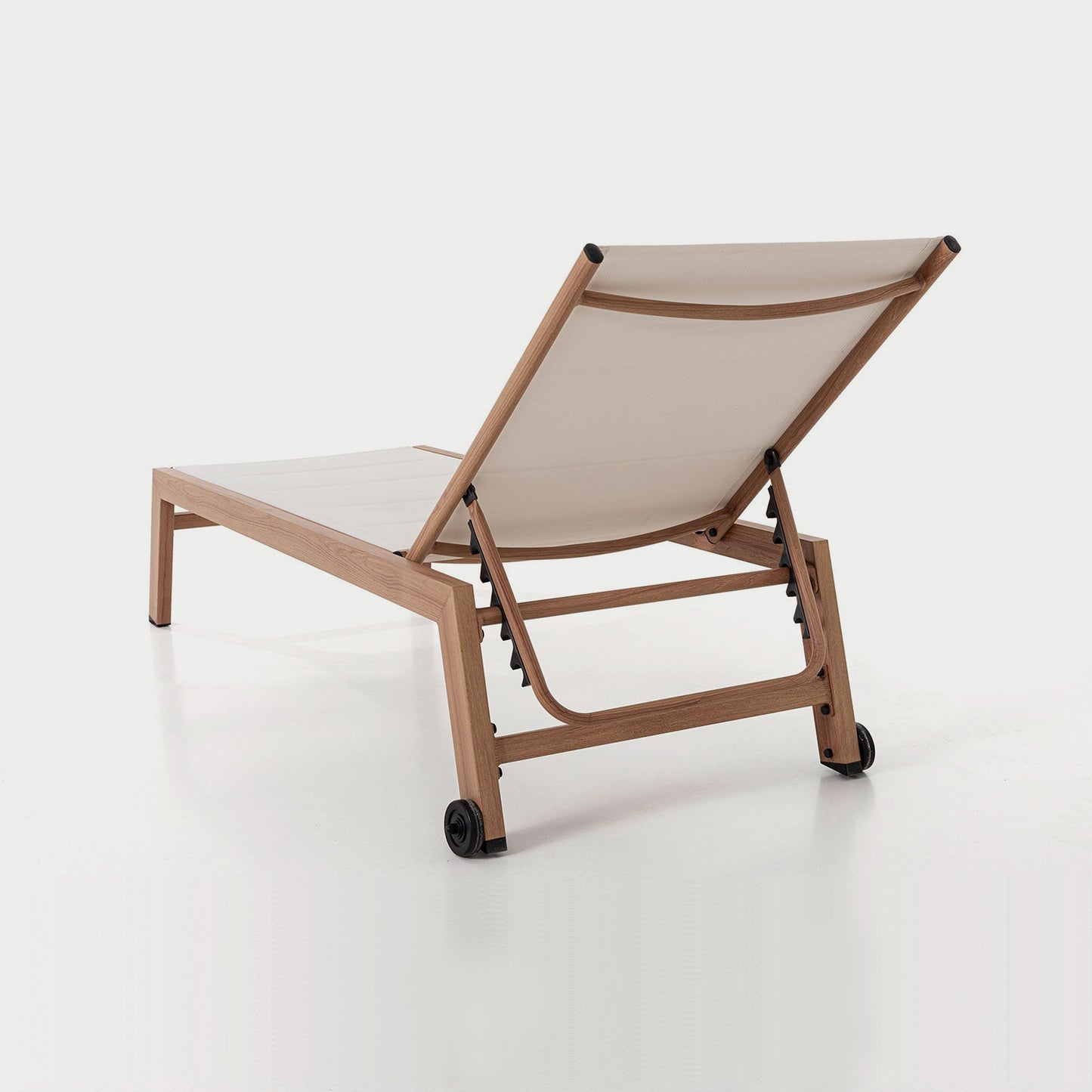 Tumbona de exterior reclinable con ruedas efecto madera en blanco
