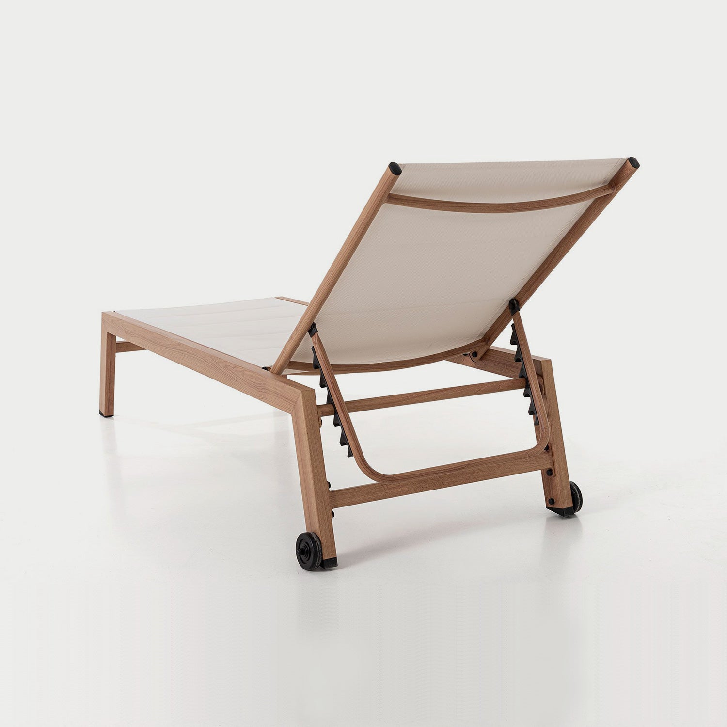 Tumbona de exterior reclinable con ruedas efecto madera en blanco