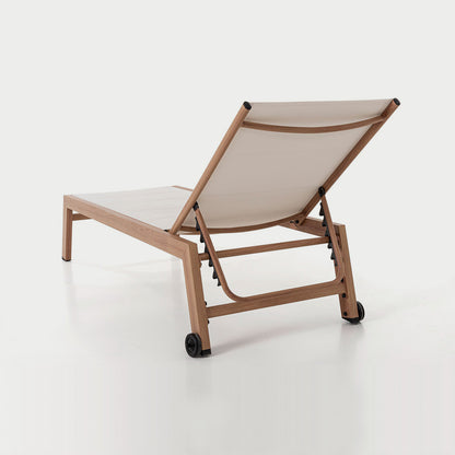 Tumbona de exterior reclinable con ruedas efecto madera en blanco