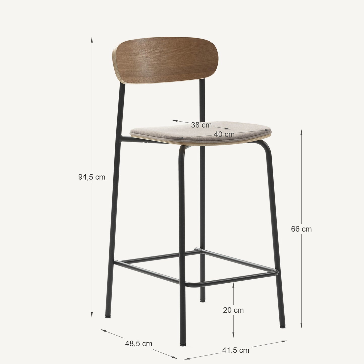 Taburete para cocina o comedor de estilo vintage Adriana taupé y negro