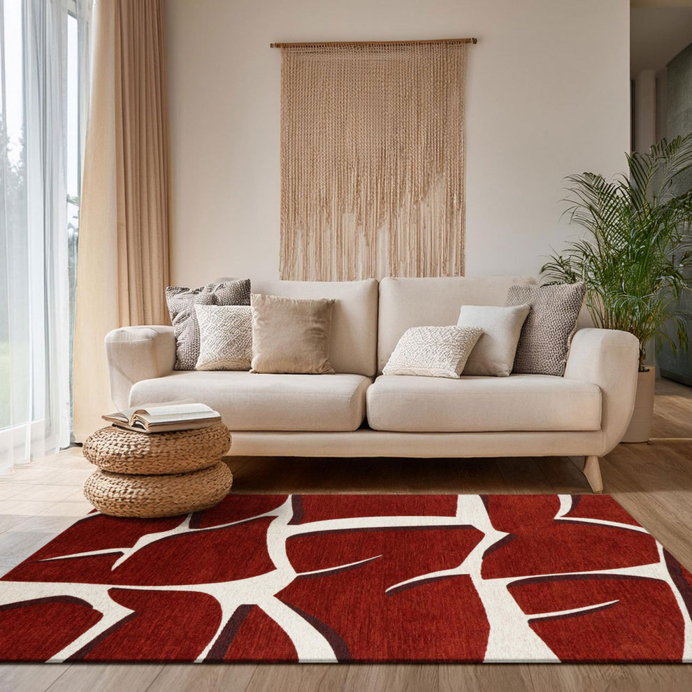Alfombra en beige y rojos