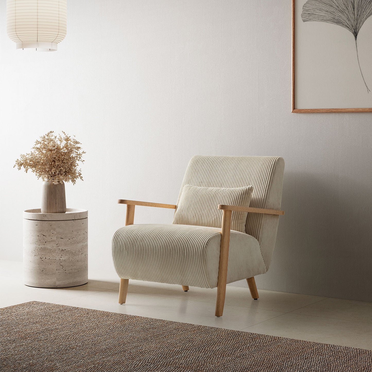 Sillón de textura acanalada en crema