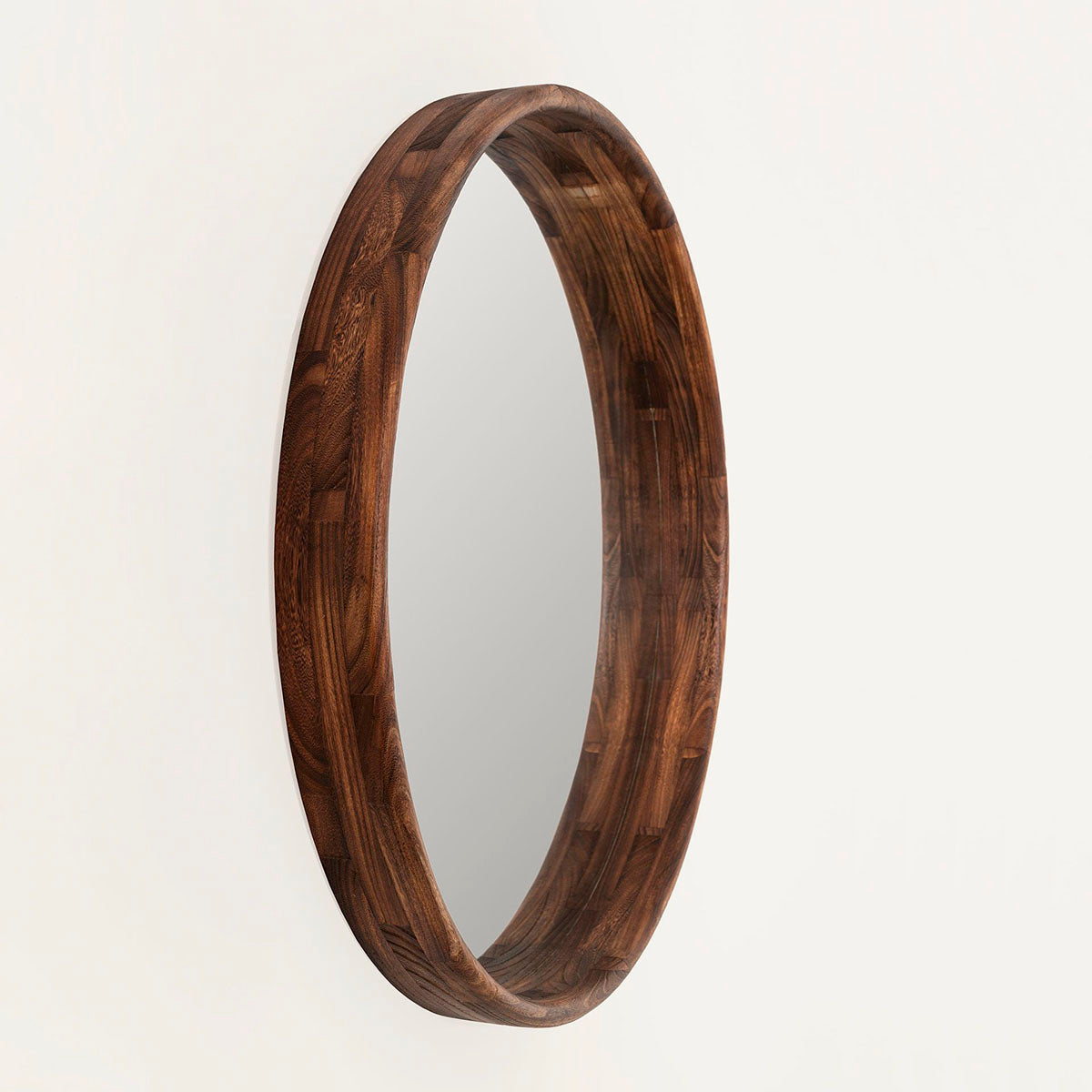 Espejo circular de madera cepillada, 100x100 cm