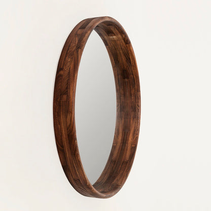 Espejo circular de madera cepillada, 100x100 cm