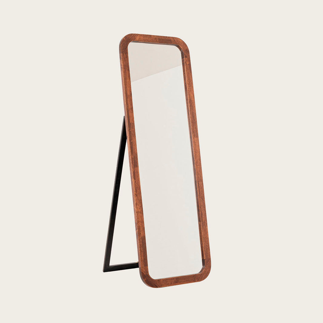 Espejo elegante de suelo de 150x50 cm, fabricado en madera de nogal y pie metálico
