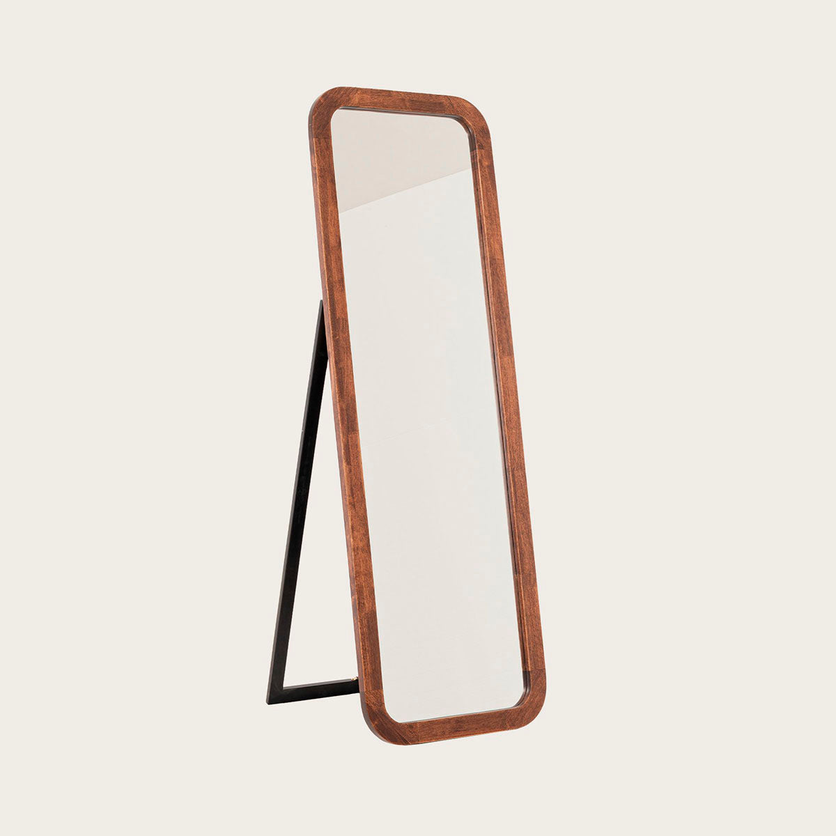 Espejo elegante de suelo de 150x50 cm, fabricado en madera de nogal y pie metálico