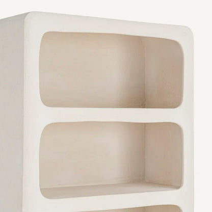 Estantería - librería en color blanco fabricada en madera DM con acabado poroso granulado. Ideal para interior y exterior